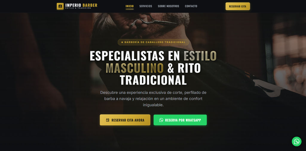 Captura de pantalla de la página web demo de Imperio Barberia, barbería